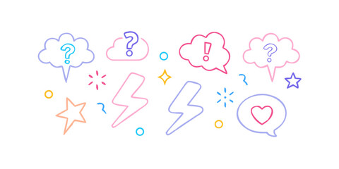 Pastel outline icons question mark exclamation heart lightning star