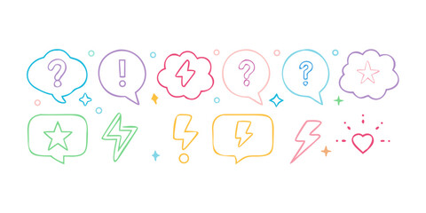 Pastel Outline Icons Question Mark Star Lightning Bolt Heart