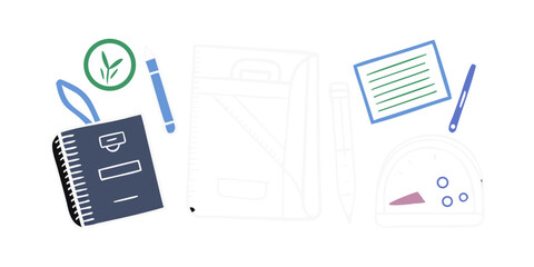 School Supplies Doodle Collection on White Background