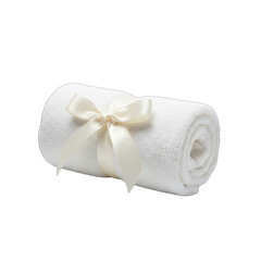 A Rolled White Towel Tied With A Cream Satin Ribbon Bow Isolated On A Transparent Background