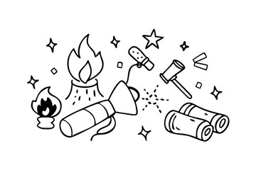 Campfire with Marshmallows and Flashlight camping night