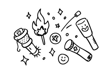 Campfire with marshmallows and flashlight doodle camping