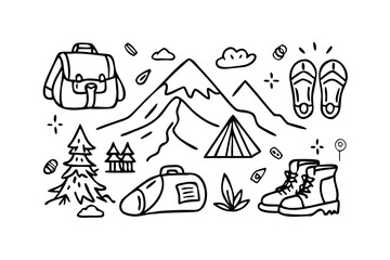 Camping Adventure Icons with Transparent Background