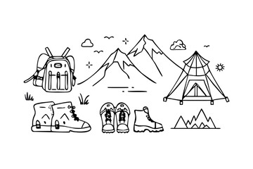 Camping Tent and Backpack on White Background outdoor