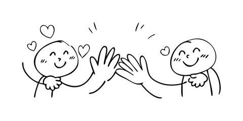 Cute doodles of hugs high fives and friendly gestures