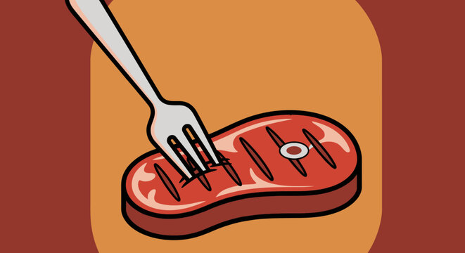 Grilled Steak with Fork Ready to Eat.