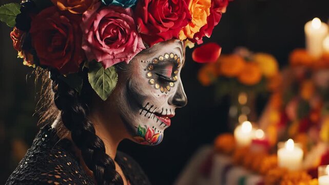 Day of the Dead Portrait: Celebratory Makeup and Floral Crown