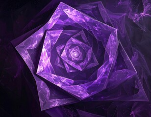 Spiraling geometric arrangement with purple crystals and ethereal swirls