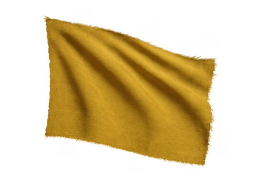 Yellow waving flag banner blank template textured fabric with soft folds creating abstract flowing textile background