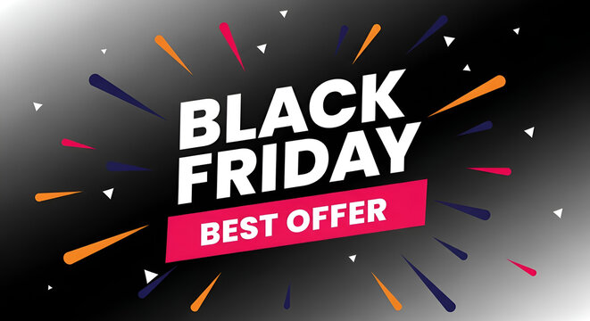 Black Friday Super Sale. Banner with geometric shapes. Dark backdrop with text Black Friday. Horizontal banner, poster, website header. vector illustration