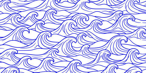 Ocean Wave Line Abstract Seamless Pattern Background