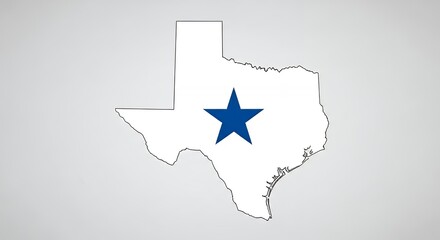 Texas Map Outline with Blue Star on White Background