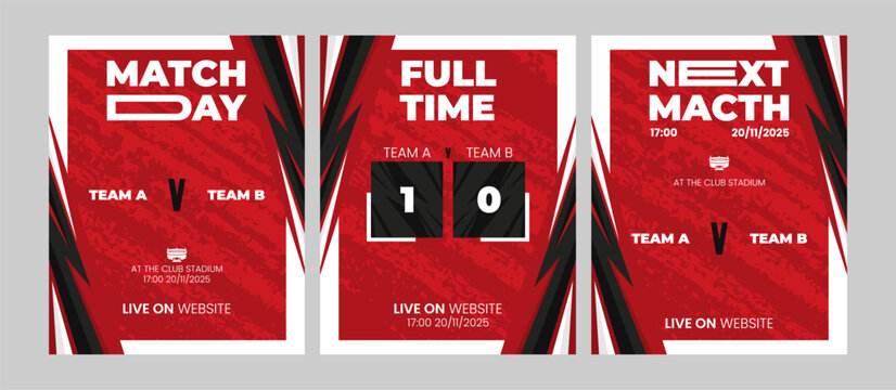 Modern red and black sports poster template with bold typography for football match day promotion