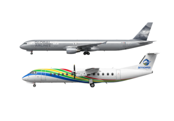 Passenger jet 3D bundle isolated on transparent background
