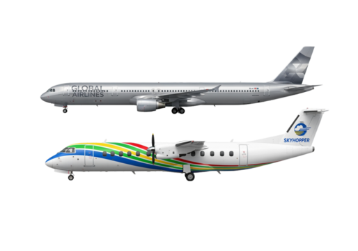 Passenger jet 3D bundle isolated on transparent background