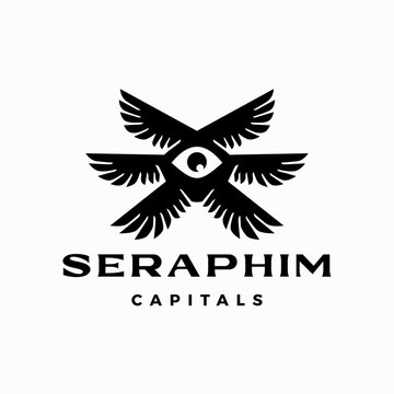 seraphim eye six wings logo vector icon illustration