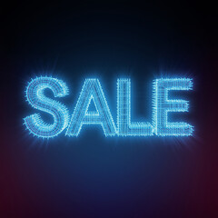 Glowing blue sale text on dark background for advertising promotion