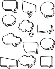 Obraz premium A diverse collection of hand-drawn doodle speech bubbles and thought clouds, perfect for adding a whimsical, communicative touch to any design or message