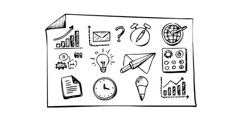 Business Icons Sketch Style on White Background office