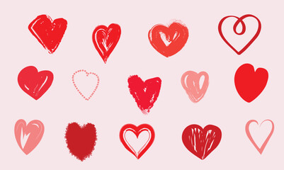 Various unique hearts. Various textures. Unique modern style. Hand-drawn fashion vector illustration. Love, Valentine's Day, romance, novel concept. Printing, logo, design templates.