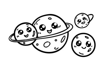 Cute smiling planets with happy faces space