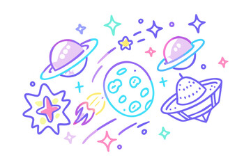 Pastel Space Doodles with Glitter Pen Style vector