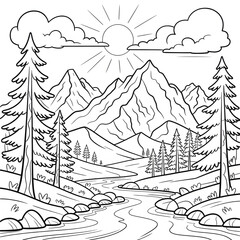 Mountain Landscape Coloring Page 
