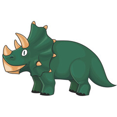 Green Cartoon Triceratops Dinosaur Isolated on White Background Simple Cute Vector Illustration for Children Educational Content