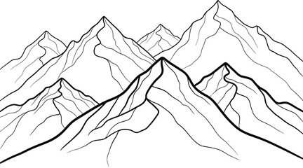 Black and white outline graphic of jagged mountain peaks mountains range