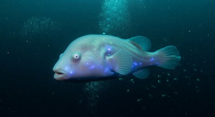 Bioluminescent Fish Swimming in Deep Ocean Waters with Glowing Effects