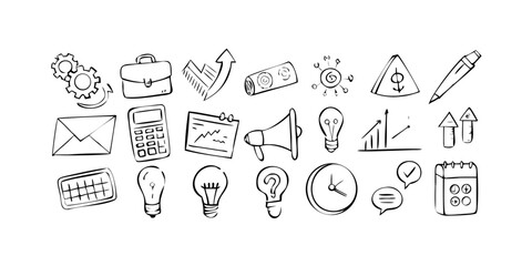Hand Drawn Business Icons on White Background doodle
