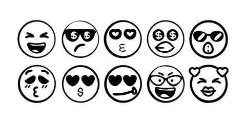 Black Doodle Emoji Faces with Transparent Background 1