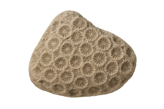 Petoskey stone fossilized coral displaying intricate ancient patterns, geology, and marine history on transparent background