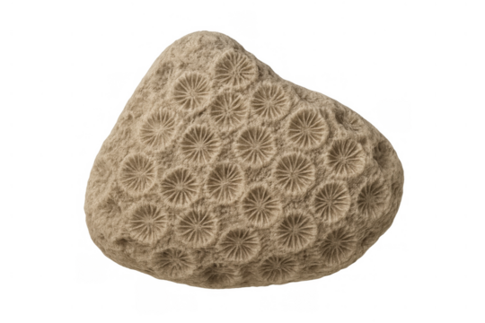 Petoskey stone fossilized coral displaying intricate ancient patterns, geology, and marine history on transparent background