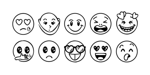Expressive emoji doodle icons with transparent background 2