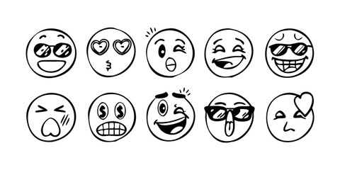 Hand Drawn Cartoon Emoji Face with Transparent Background
