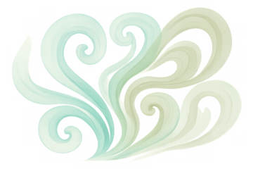 Abstract watercolor swirling waves illustration with decorative flowing green and teal brushstrokes on transparent background