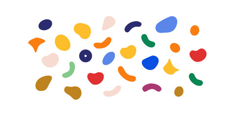 Colorful abstract organic shapes scattered on a black background 1