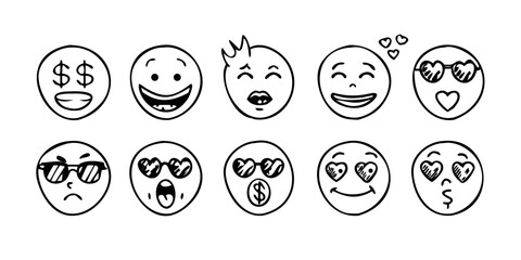 Hand Drawn Doodle Emoji Faces with Transparent Background 2
