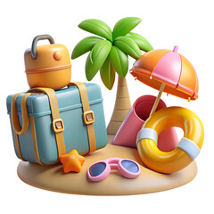 Ultimate Travel & Summer 3D PNG Pack &ndash; Cartoon Plastic Style, 20+ Isolated Objects on Transparent Background
