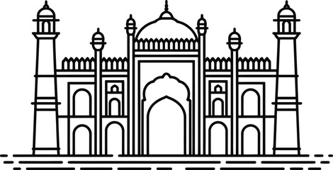 Fototapeta premium Minimalist outline illustration of a grand mughal era building