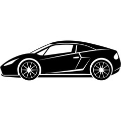 Sleek black sports car silhouette with modern design and aerodynamic lines on a white background