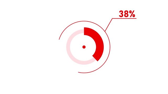 loading icon red color animation 38% circle. 38% percent circle round donut chart infographic .Infographic Element with Alpha Channel 4k video royalty free graphic animation on a white background.
