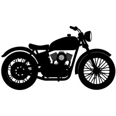 Fototapeta premium Classic vintage motorcycle silhouette with detailed engine and spoked wheels on white background