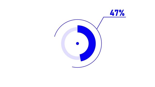 loading icon blue color animation 47% circle. 47% percent circle round donut chart infographic .Infographic Element with Alpha Channel 4k video royalty free graphic animation on a white background.
