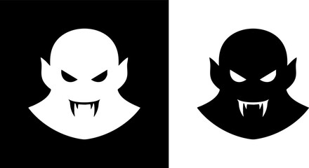 Logo Stylized black and white vampire ghost icon featuring sharp fangs and pointy ears, ideal for Halloween themes, spooky digital projects, and graphic designs
