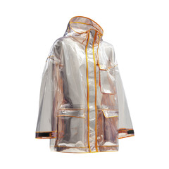 Clear raincoat w/ orange trim isolated on black