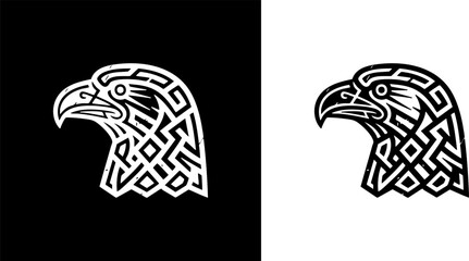 Logo Majestic Eagle Head Profile with Intricate Celtic Knotwork Design, a Powerful and Stylized Symbol of Ancient Artistry and Strength for Graphic Projects