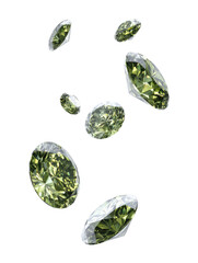 Scattered, faceted gems, olive color, on stark black backgrnd