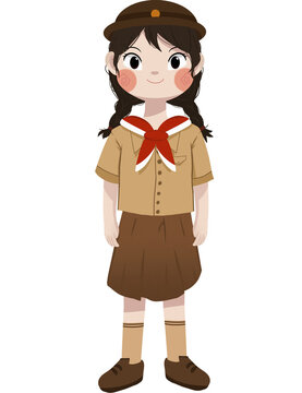 little braided girl in a indonesian pramuka scout elementary school uniform vector art